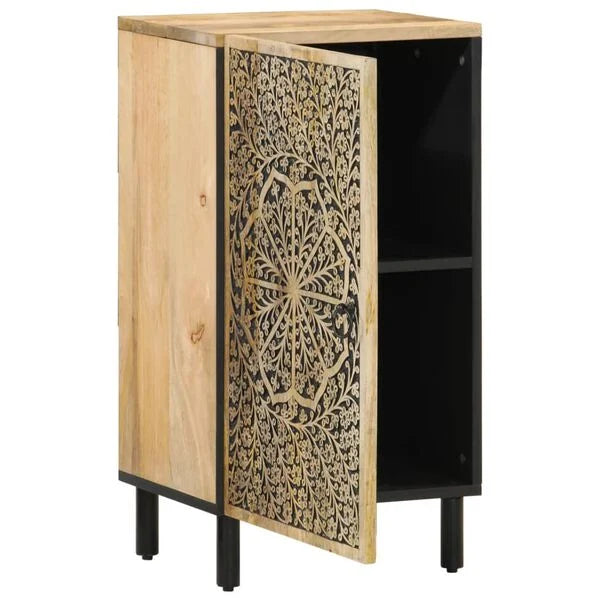 Armoire Étroite à Rosace Sculptée à la main en bois de manguier – photo 4