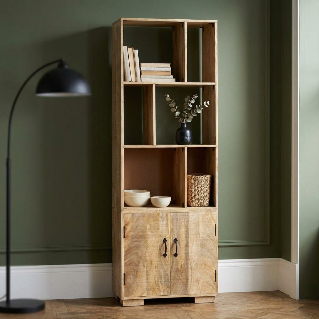 Bibliothèque Colonne à Niches Asymétriques en bois de manguier