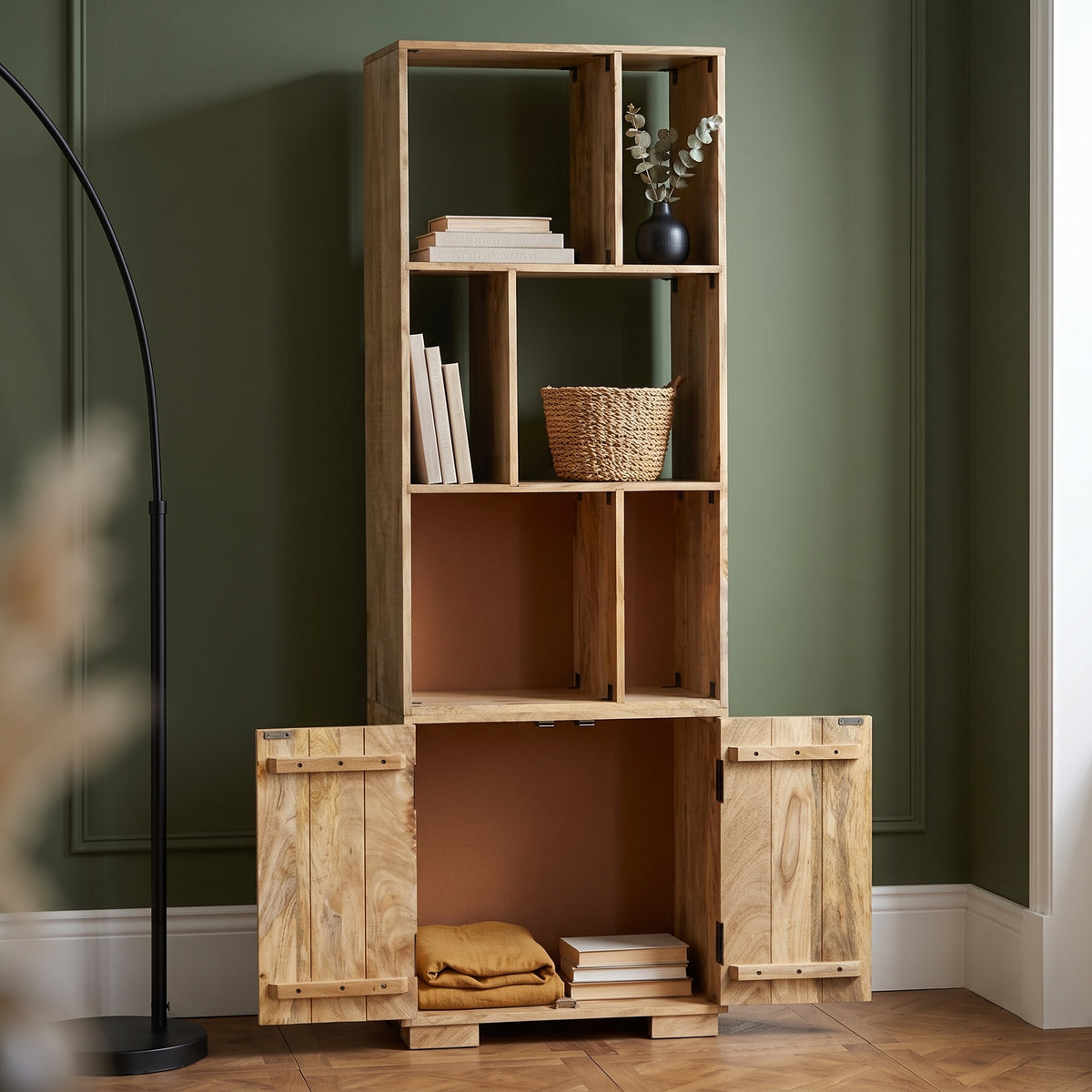 Bibliothèque Colonne à Niches Asymétriques en bois de manguier – photo 5