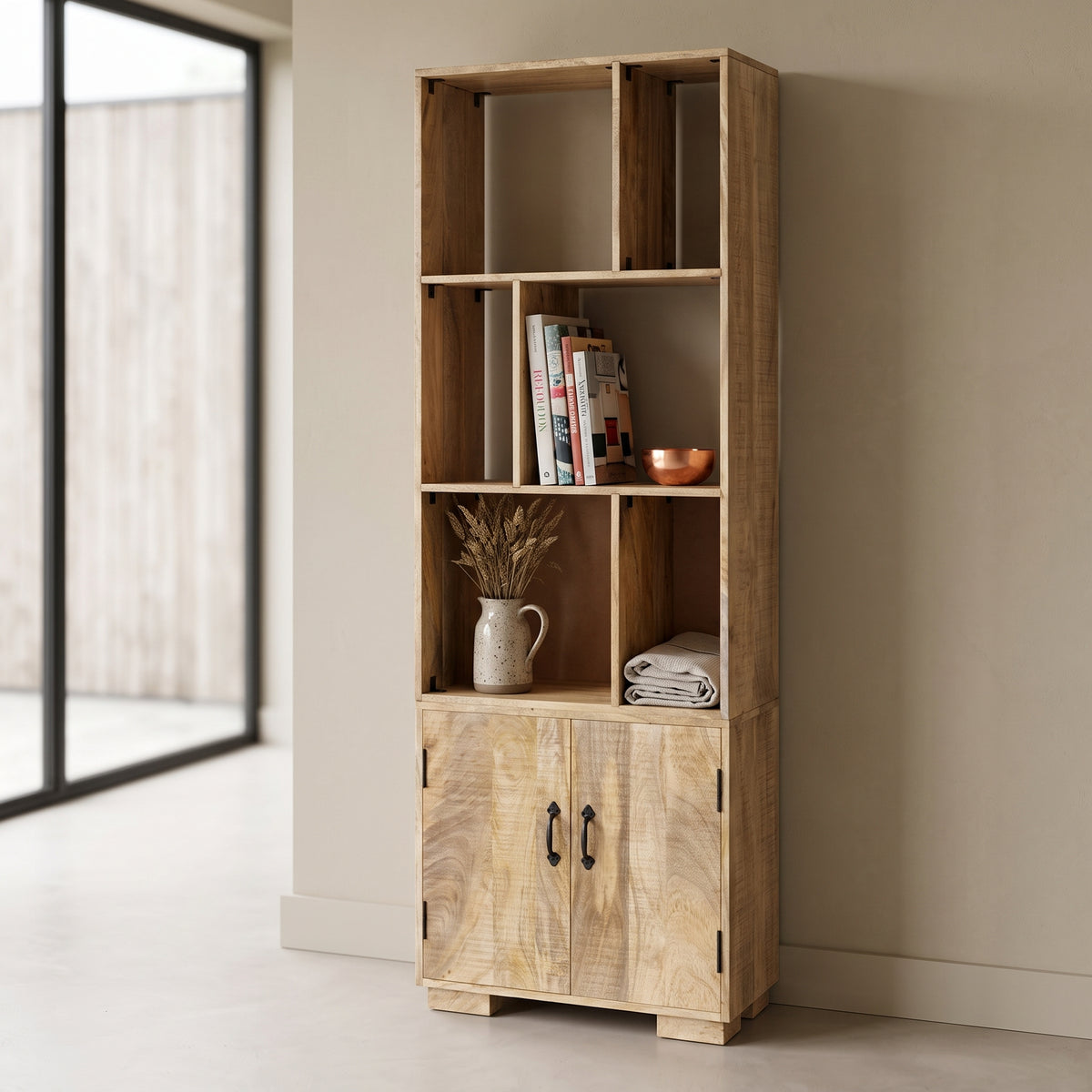 Bibliothèque Colonne à Niches Asymétriques en bois de manguier – photo 7