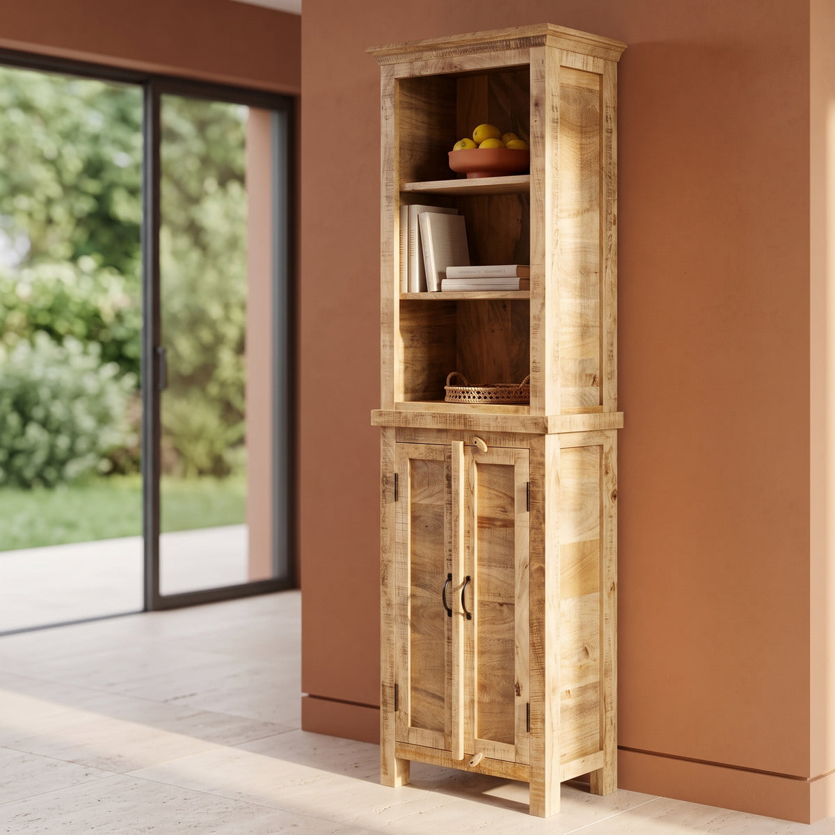 Bibliothèque Rustique à Portes Basses en bois de manguier