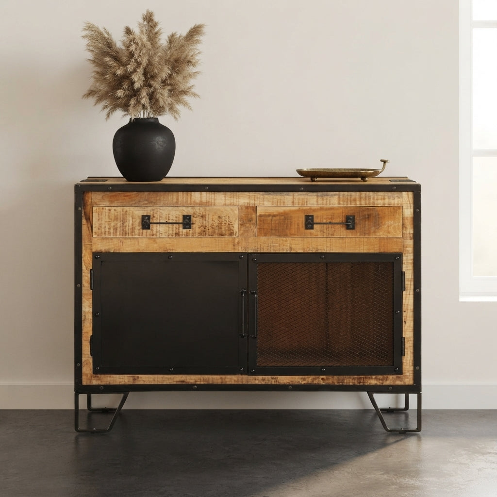 Buffet Atelier à Porte Grillagée en bois de manguier