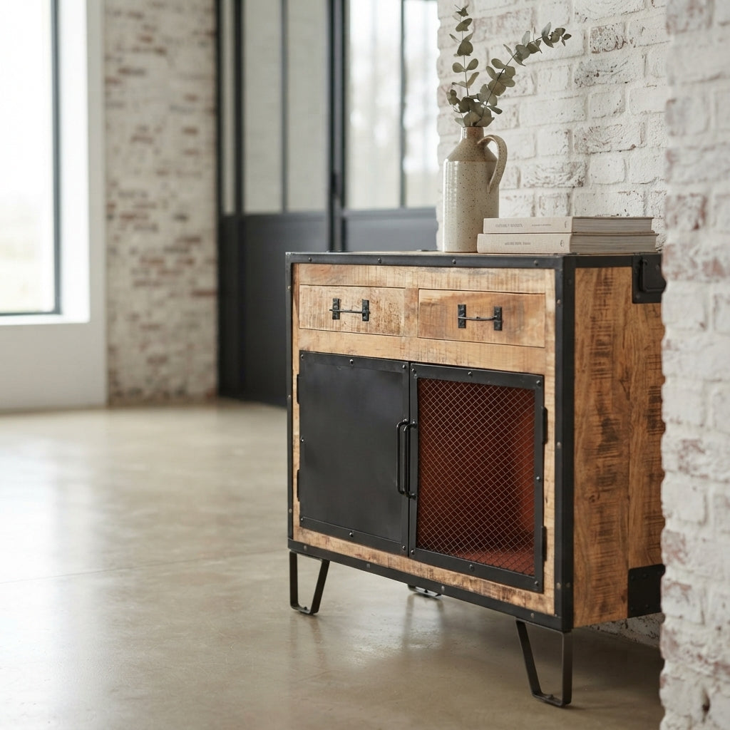 Buffet Atelier à Porte Grillagée en bois de manguier – photo 3