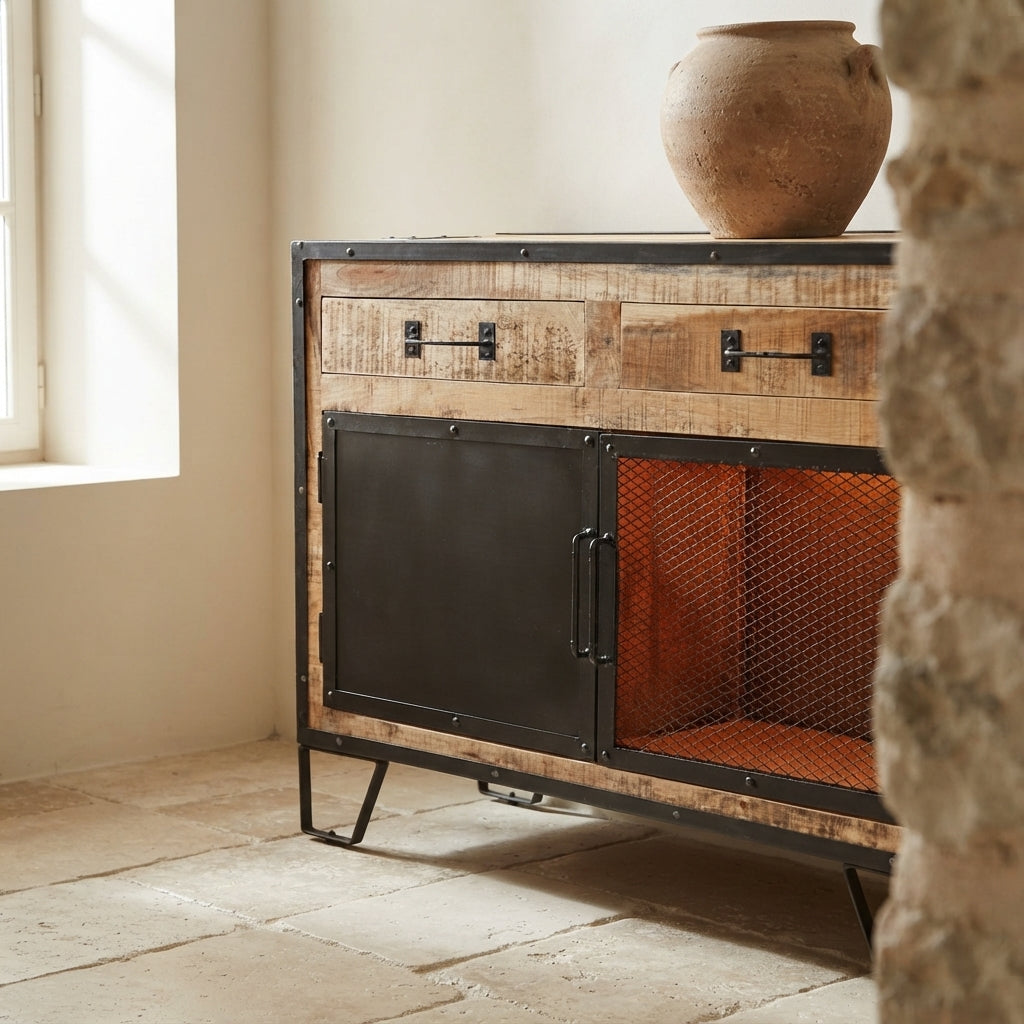 Buffet Atelier à Porte Grillagée en bois de manguier – photo 5