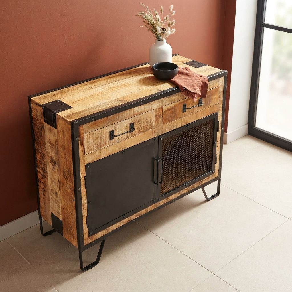 Buffet Atelier à Porte Grillagée en bois de manguier – photo 7