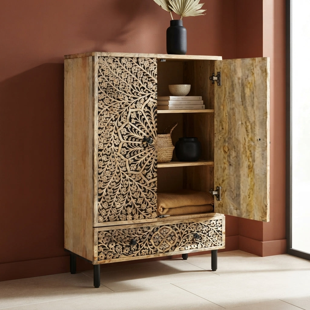 Buffet Haut Entièrement Sculpté à la main en bois de manguier – photo 4