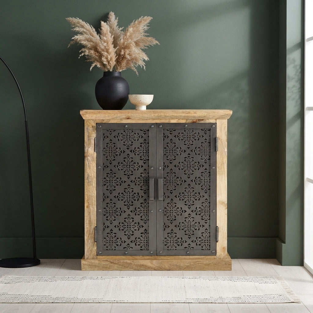 Buffet à Portes en Acier Ajouré en bois de manguier