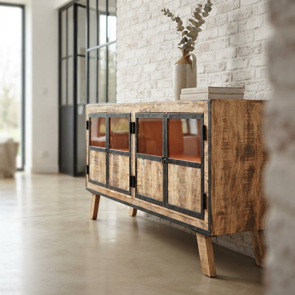 Buffet Long Bicolore à Cadres Noirs en bois de manguier – photo 3
