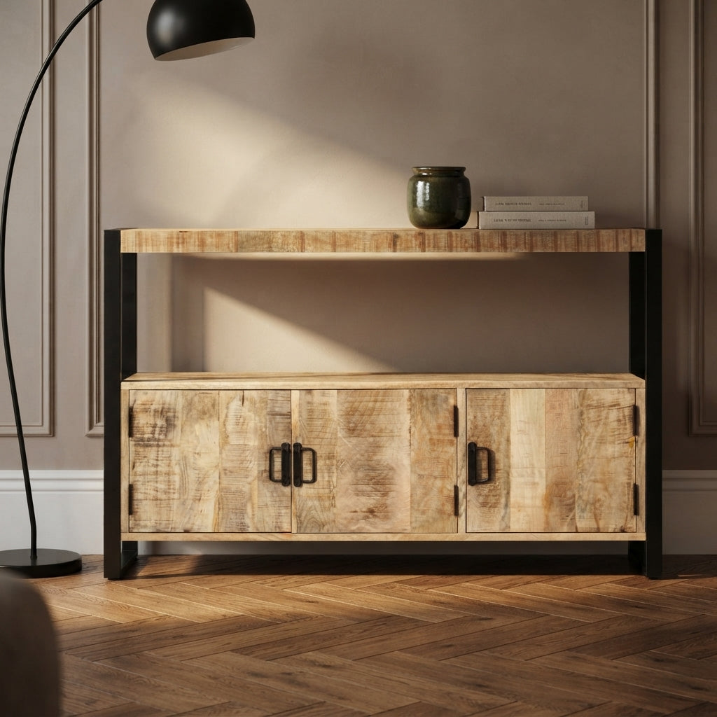 Console 3 Portes à Étagère Haute en bois de manguier