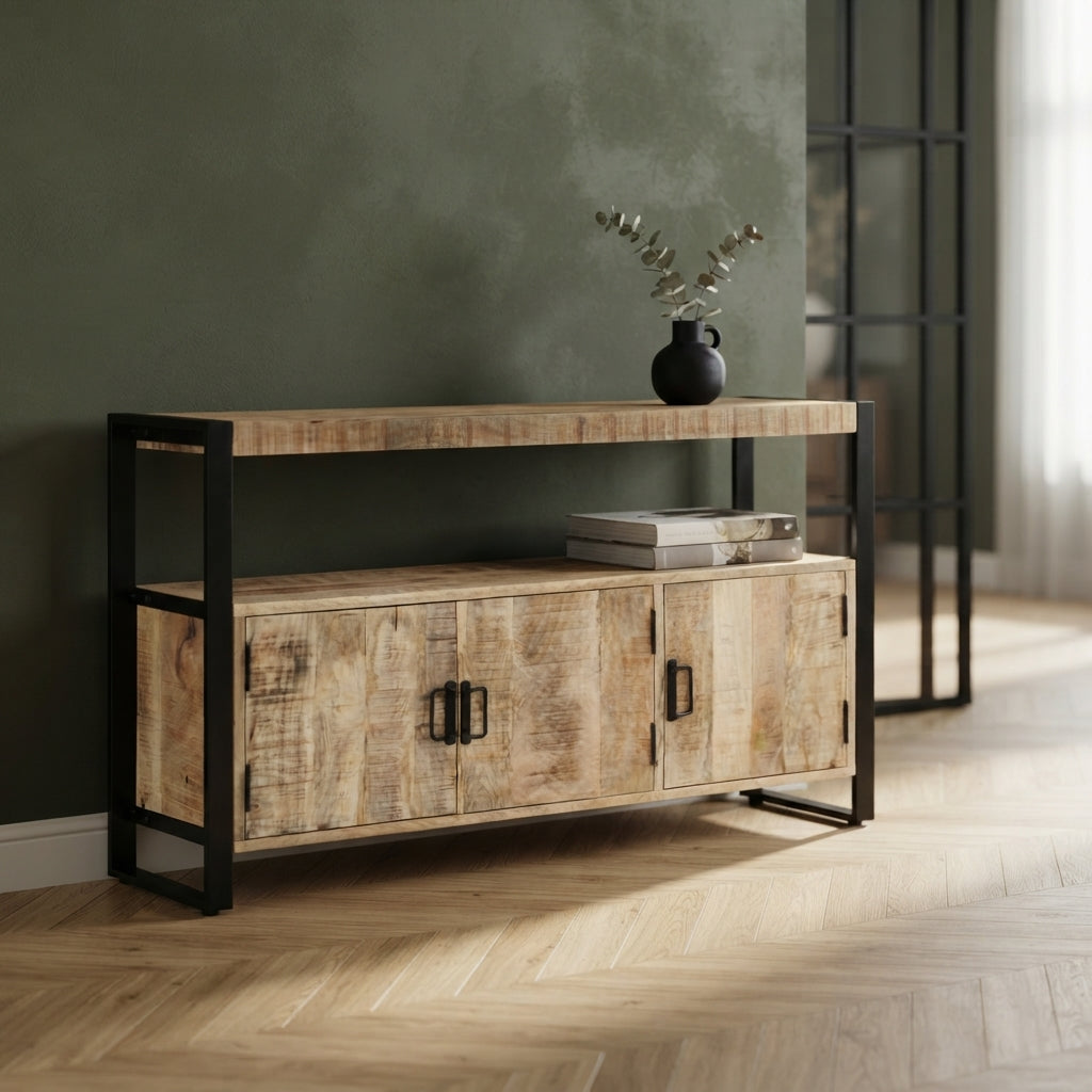 Console 3 Portes à Étagère Haute en bois de manguier – photo 3