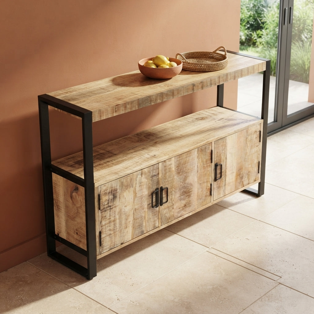 Console 3 Portes à Étagère Haute en bois de manguier – photo 5