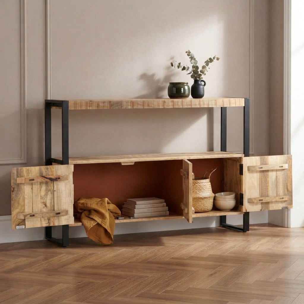 Console 3 Portes à Étagère Haute en bois de manguier – photo 7