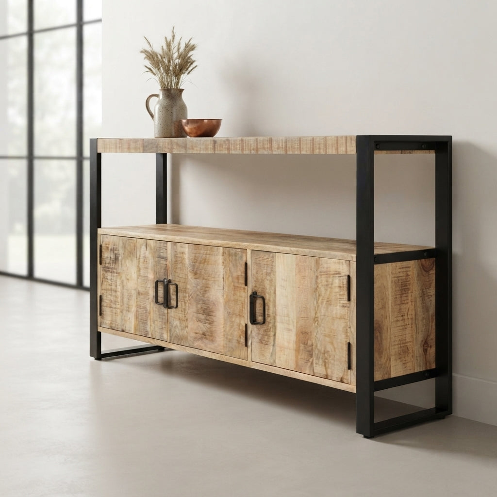 Console 3 Portes à Étagère Haute en bois de manguier – photo 9