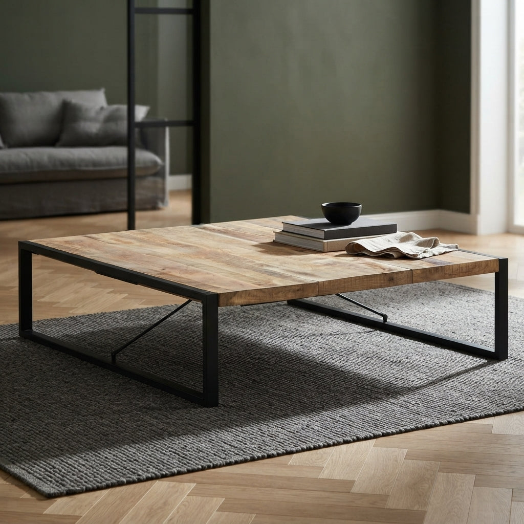 Grande table basse en manguier – Noir – 140 x 140 x 40 cm