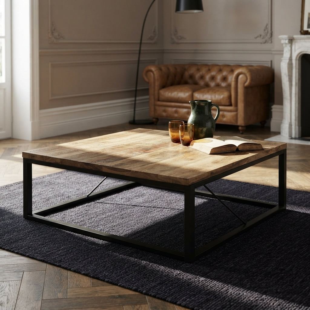 Grande table basse en manguier – Noir – 140 x 140 x 40 cm