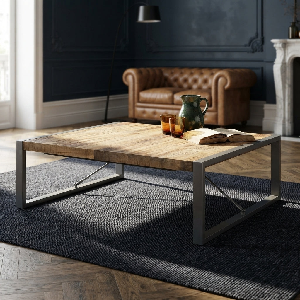Grande table basse en manguier – Gris – 120 x 120 x 40 cm
