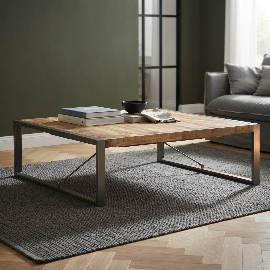 Grande table basse en manguier – Gris – 120 x 120 x 40 cm