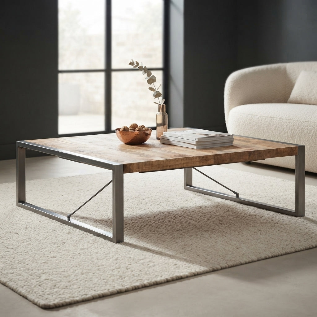 Grande table basse en manguier – Gris – 120 x 120 x 40 cm