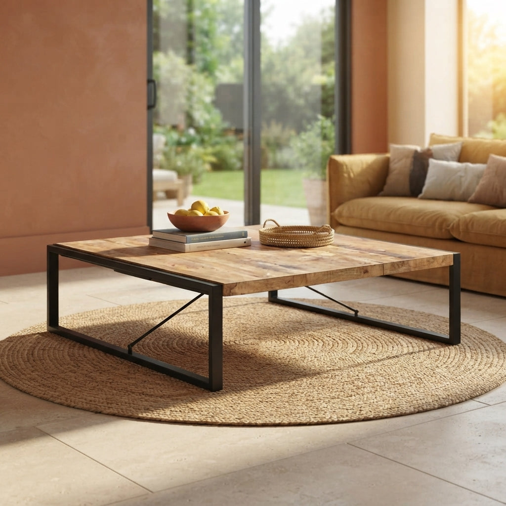 Grande table basse en manguier – Noir – 140 x 140 x 40 cm