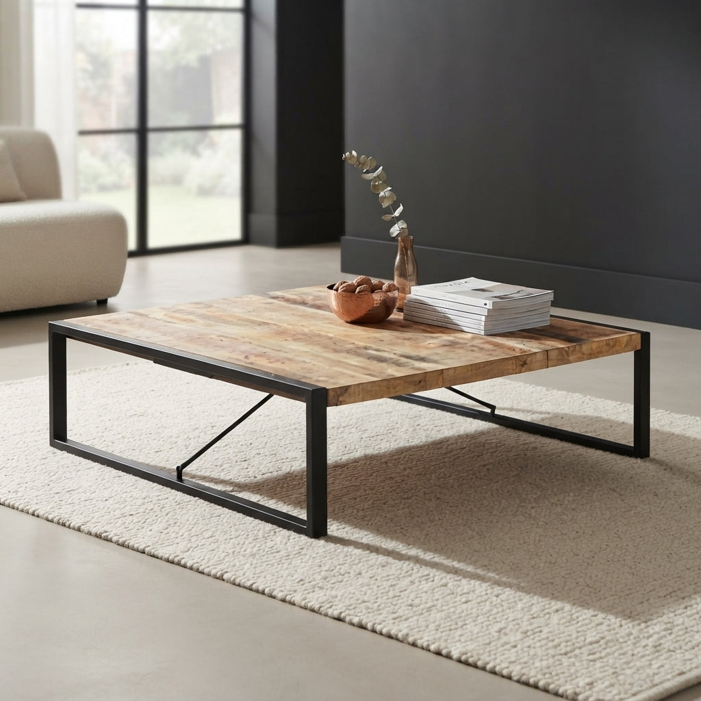 Grande table basse en manguier – Noir – 140 x 140 x 40 cm