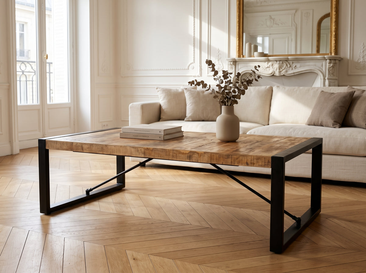 Grande table basse en manguier – Noir – 140 x 70 x 40 cm