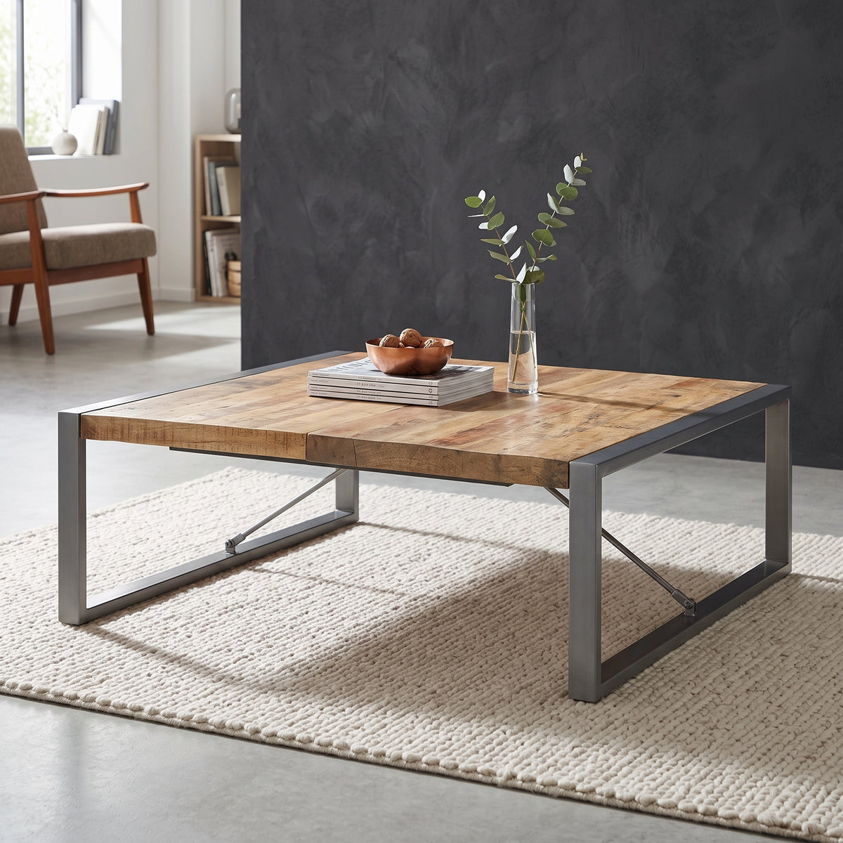 Grande table basse en manguier – Gris – 120 x 120 x 40 cm