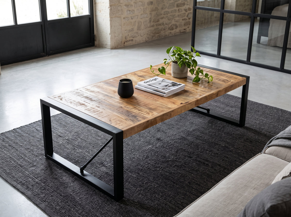 Grande table basse en manguier – Noir – 140 x 70 x 40 cm