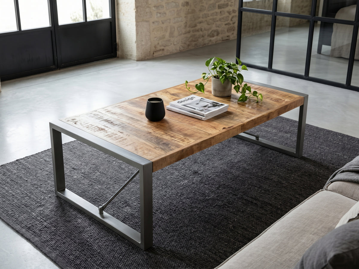 Grande table basse en manguier – Gris – 140 x 70 x 40 cm