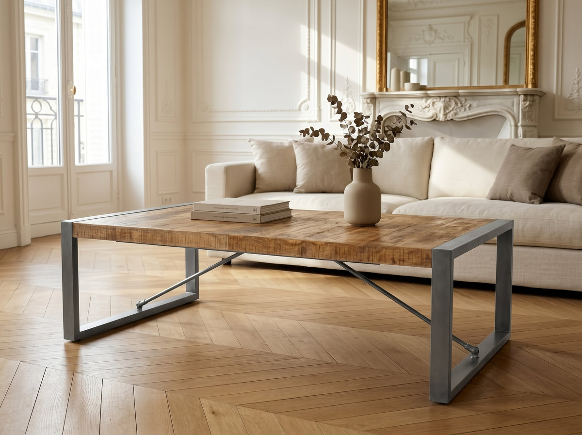 Grande table basse en manguier – Gris – 140 x 70 x 40 cm