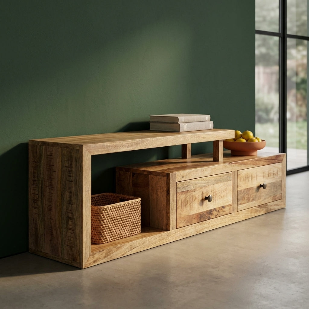 Meuble TV Asymétrique en bois de manguier