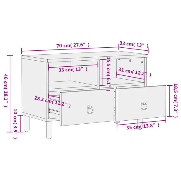 Meuble TV Compact à Rosaces sculptées à la main – dimensions : 70 x 33 x 46 cm (L x P x H)