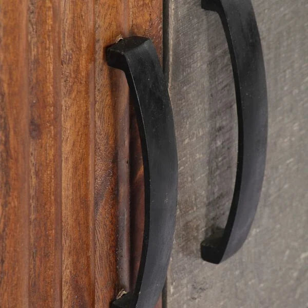 Meuble TV Gris à Porte Striée en bois de manguier – photo 5