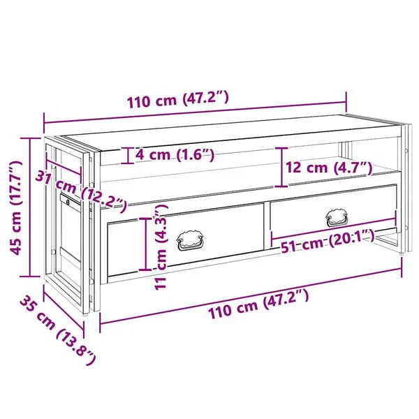 Meuble TV Industriel à Cadre Acier – schéma de dimensions