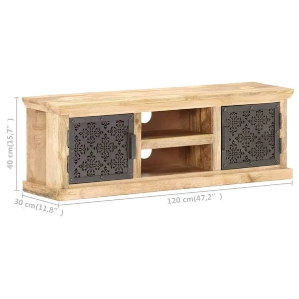 Meuble TV Industriel à Portes Ajourées – dimensions : 120 x 30 x 40 cm (L x P x H)