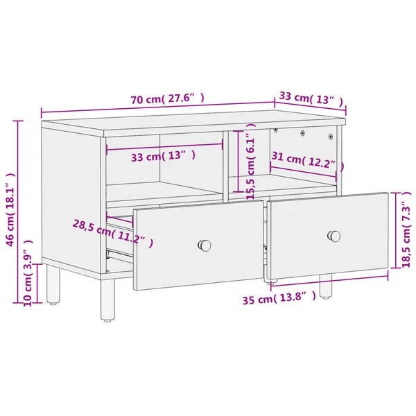 Meuble TV Noir Profond – dimensions : 70 x 33 x 46 cm (L x P x H)