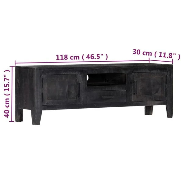 Meuble TV Noir à Pieds Inclinés – dimensions : 118 x 30 x 40 cm (L x P x H)