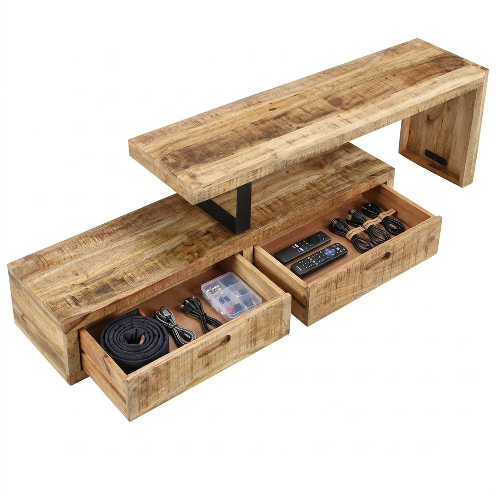 Meuble TV à Plateau Surélevé en bois de manguier – photo 5