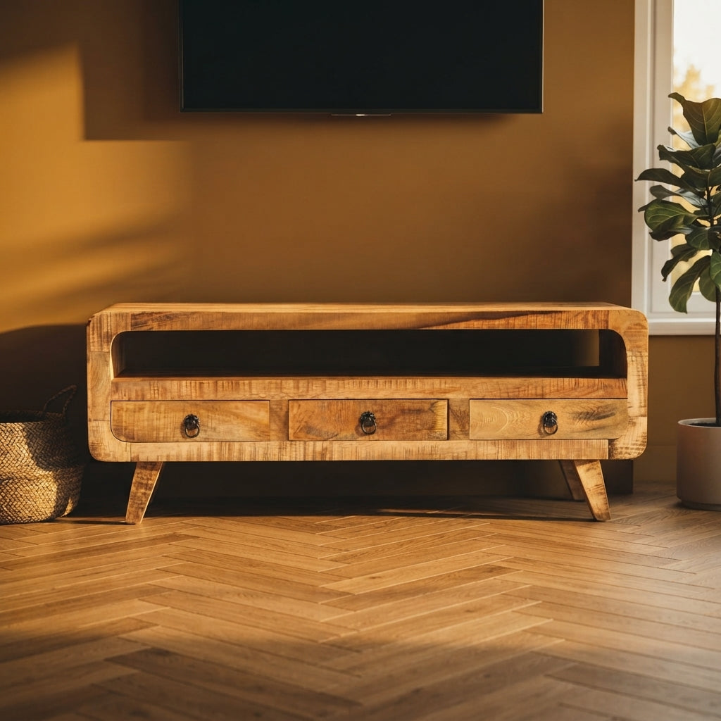 Meuble TV Vintage à Angles Arrondis en bois de manguier