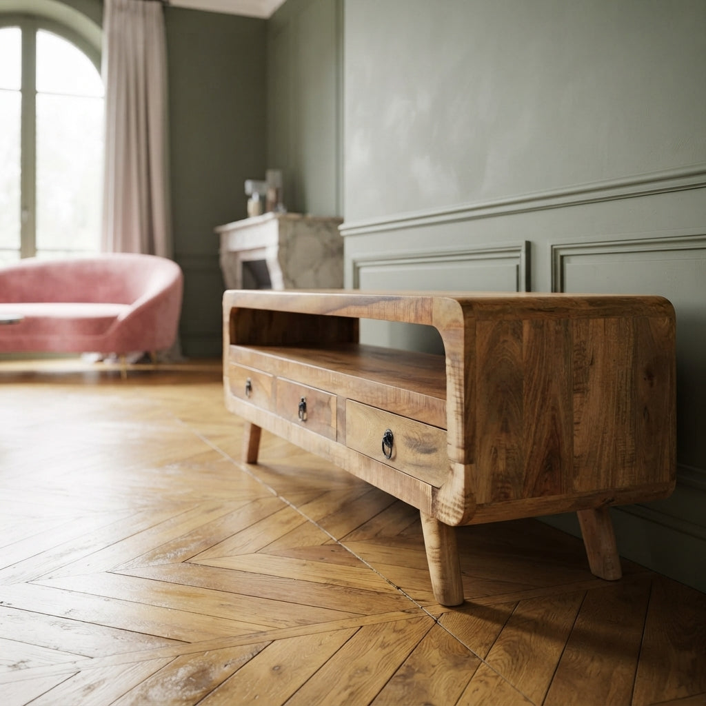 Meuble TV Vintage à Angles Arrondis en bois de manguier – photo 5