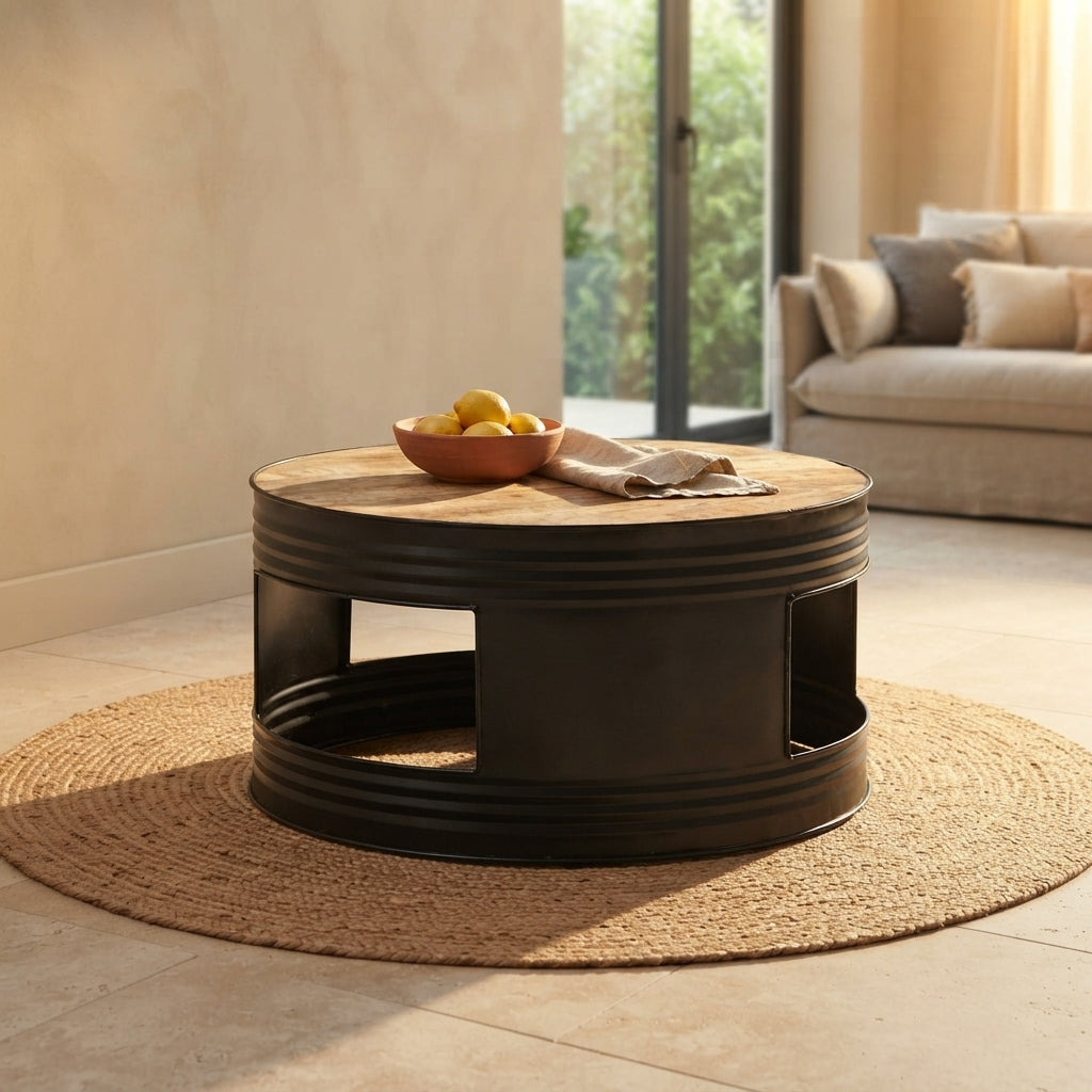 Table basse cylindre en manguier – Noir – 68 x 36 cm