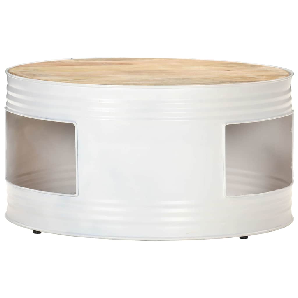 Table basse cylindre en manguier – Blanc – 68 x 36 cm
