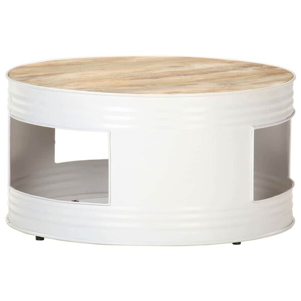 Table basse cylindre en manguier – Blanc – 68 x 36 cm