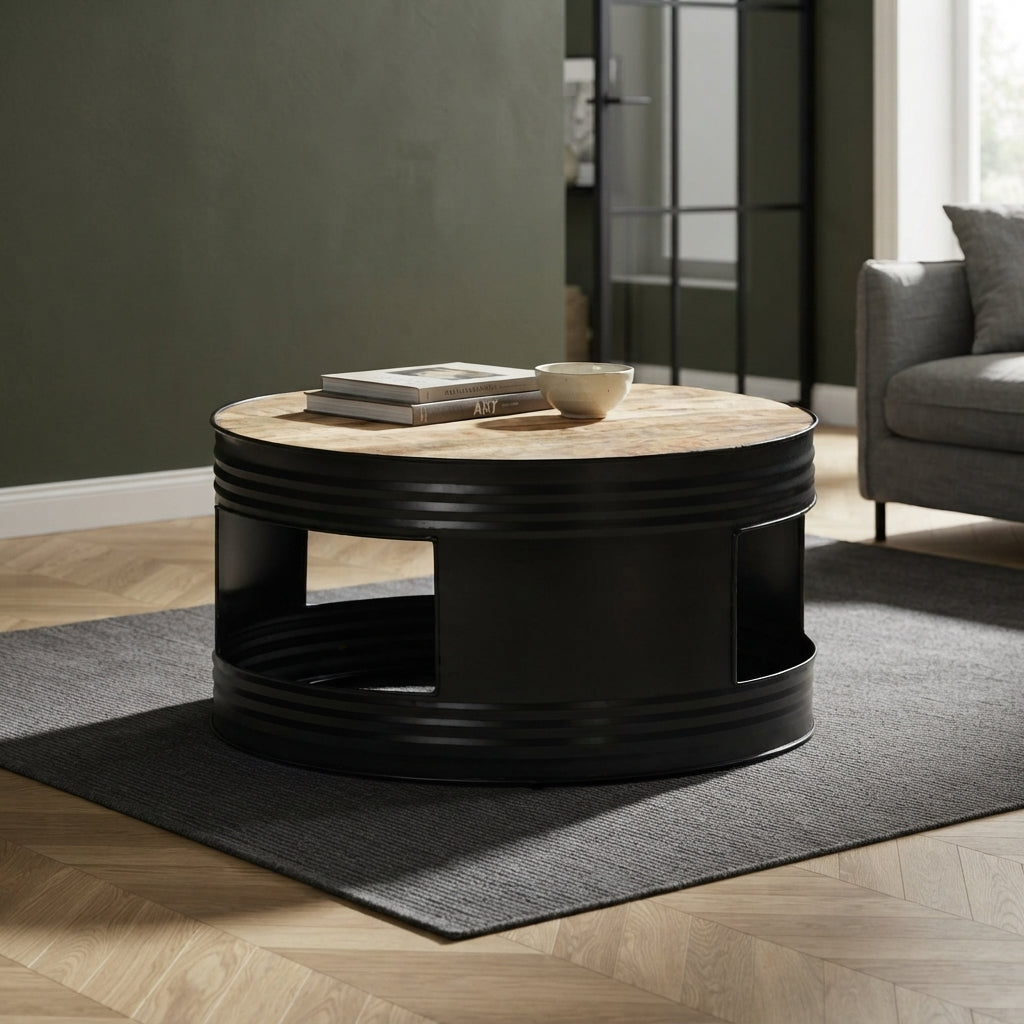 Table basse cylindre en manguier – Noir – 68 x 36 cm