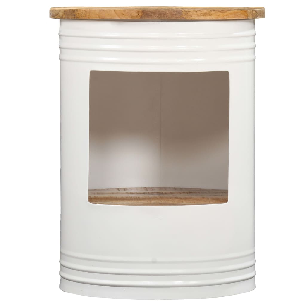 Table basse cylindre en manguier – Blanc – 43 x 55 cm