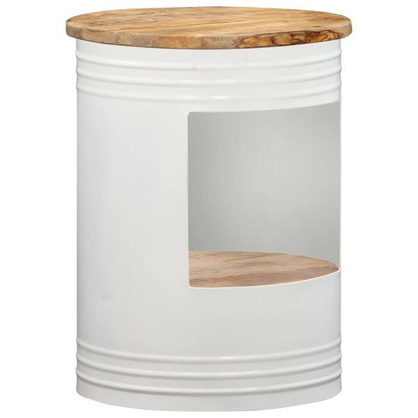 Table basse cylindre en manguier – Blanc – 43 x 55 cm