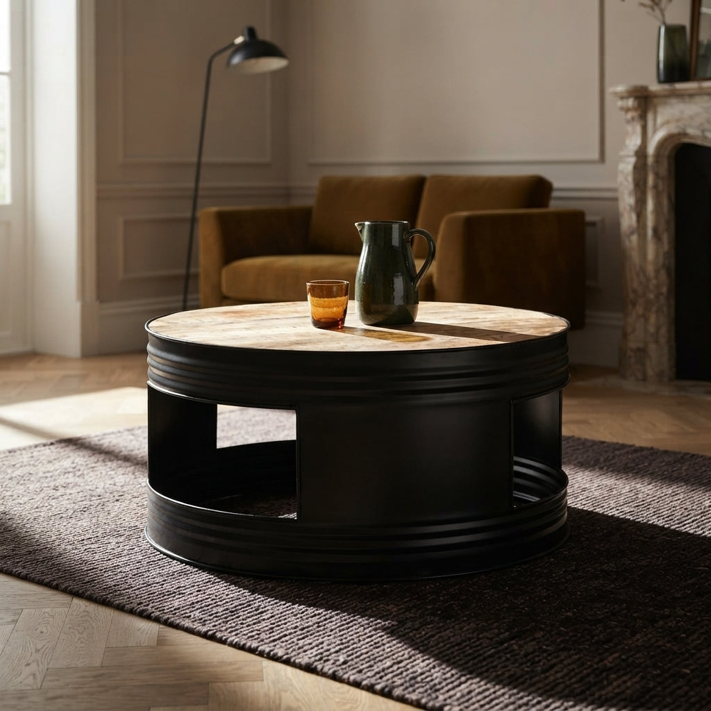 Table basse cylindre en manguier – Noir – 68 x 36 cm