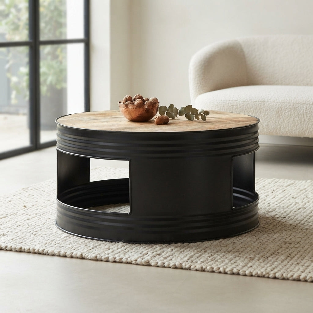 Table basse cylindre en manguier – Noir – 68 x 36 cm