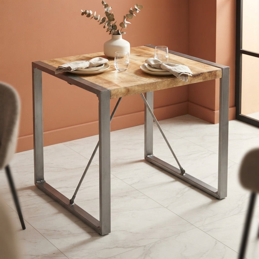 Table carrée en manguier – Gris – 80 x 80 x 75 cm