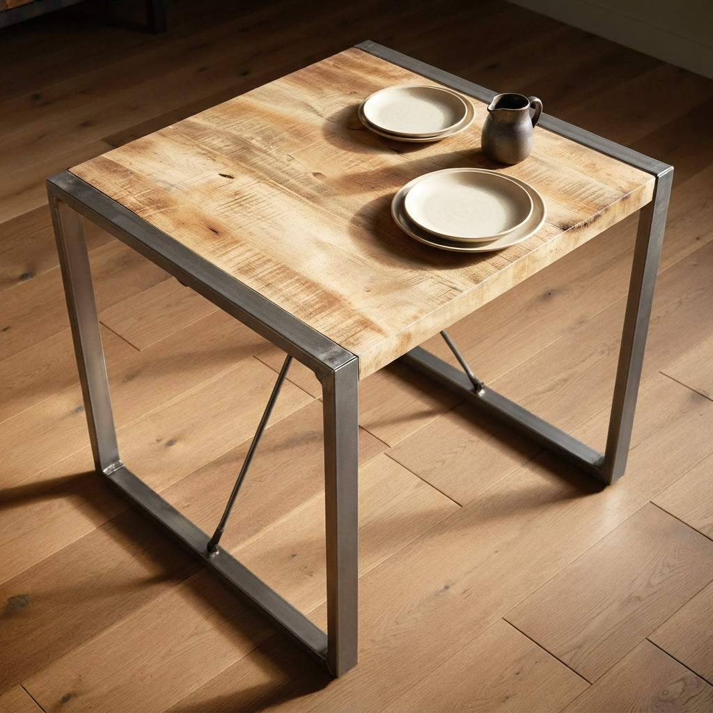 Table carrée en manguier – Gris – 80 x 80 x 75 cm