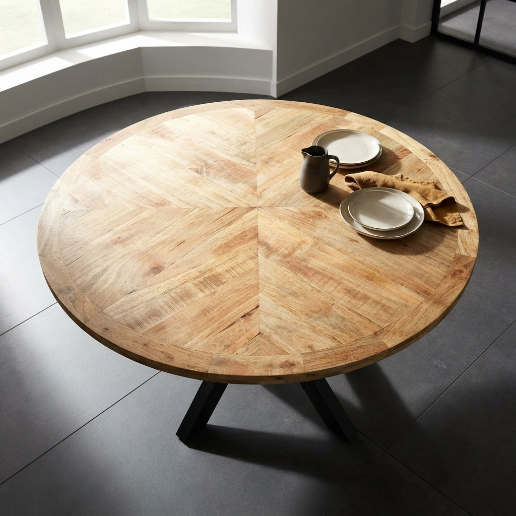 Table ronde à pied étoile – Manguier massif – 150 x 76 cm